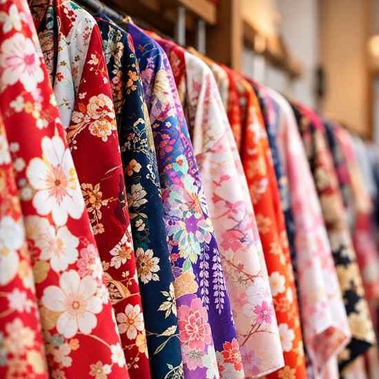 Colorful Japanese kimono available for a kimono experience near Kawaguchiko