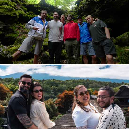 Tour guests exploring the lush green nature on a private tour near Mt. Fuji.